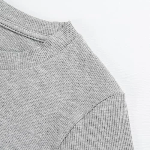 Model wearing Artfish Crop Top in Grey