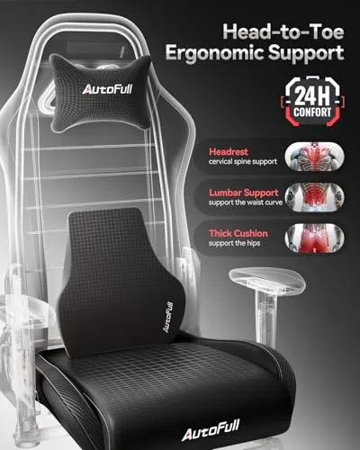 AutoFull C3 Gaming Chair, Racing Style Gaming Chair with Ergonomic Lumbar Support,Adjustable High Back PU Leather PC Chair with Footrest,Black
