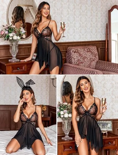 Avidlove Lingerie for Women Lace Babydoll Sleepwear Boudoir Outfits Plus Size Langeray XS-5XL