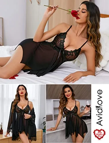 Avidlove Lingerie for Women Lace Babydoll Sleepwear Boudoir Outfits Plus Size Langeray XS-5XL