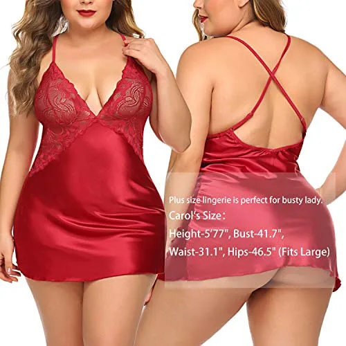 Avidlove Women Lingerie V Neck Sexy Nightwear Satin Sleepwear Lace Chemise Mini Babydoll Nightgown