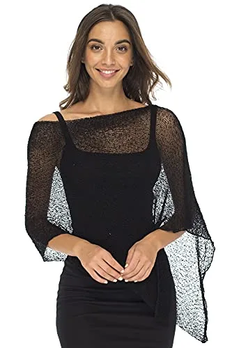 Back From Bali Womens Sheer Poncho Shrug Bolero, Lightweight Summer Shrug Pullover Sweater