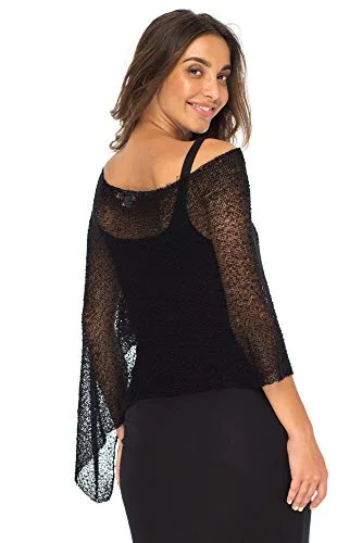 Back From Bali Womens Sheer Poncho Shrug Bolero, Lightweight Summer Shrug Pullover Sweater