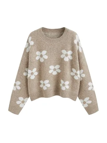 CIDER Floral Cozy Sweaters for Women Trendy Long Sleeve Cute Fall Outfits Casual Knit Pullover Sweater Fashion Clothes