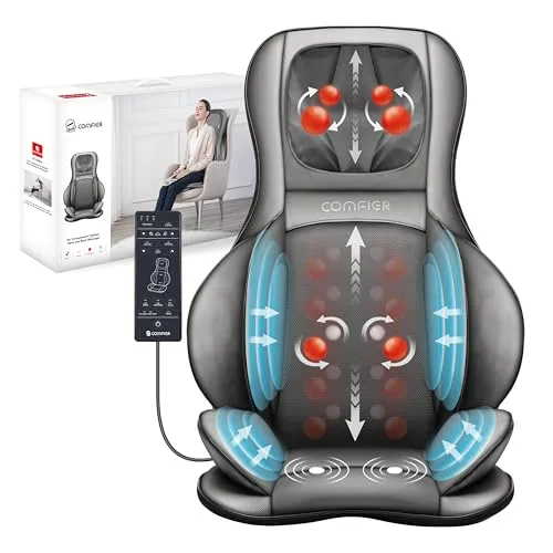 COMFIER Massager Chair with Heat, Shiatsu Neck Back Massager Portable with Compress & Rolling,Massage Chair Pad for Full Back,Christmas Gifts for Dad Mom Women Men