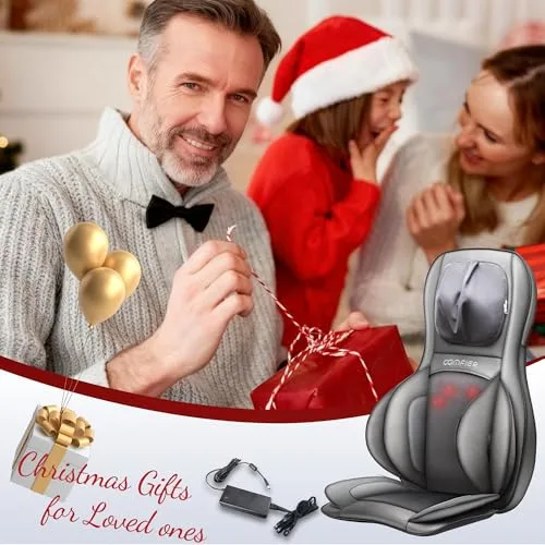 COMFIER Massager Chair with Heat, Shiatsu Neck Back Massager Portable with Compress & Rolling,Massage Chair Pad for Full Back,Christmas Gifts for Dad Mom Women Men
