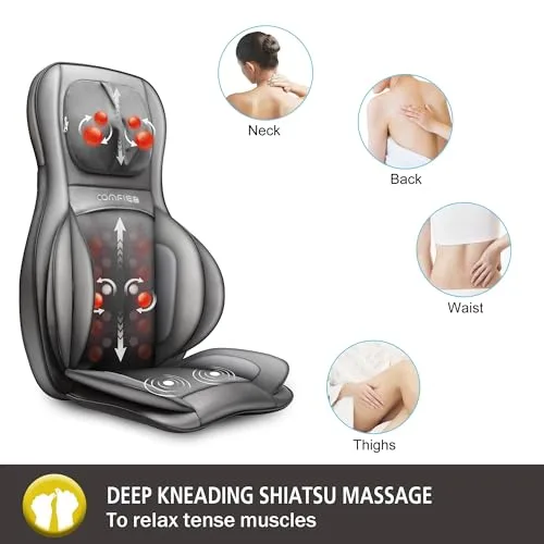 COMFIER Massager Chair with Heat, Shiatsu Neck Back Massager Portable with Compress & Rolling,Massage Chair Pad for Full Back,Christmas Gifts for Dad Mom Women Men