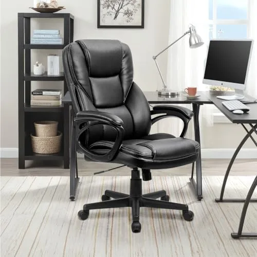 Furmax Office Executive Chair High Back Adjustable Managerial Home Desk Chair, Swivel Computer PU Leather Chair with Lumbar Support (Black)