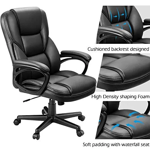 Furmax Office Executive Chair High Back Adjustable Managerial Home Desk Chair, Swivel Computer PU Leather Chair with Lumbar Support (Black)