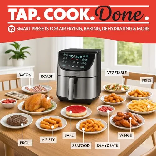 Gourmia Air Fryer interface showing digital presets