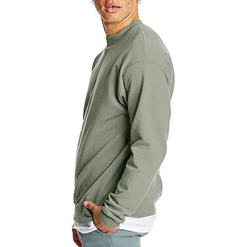 Model wearing Hanes EcoSmart Black Crewneck