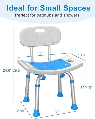 HOMLAND Shower Chair for Inside Shower with Removable Back, 400 lbs Heavy Duty Bath Seat for Bathtub, Safety Bath Stool for Seniors and Disabled