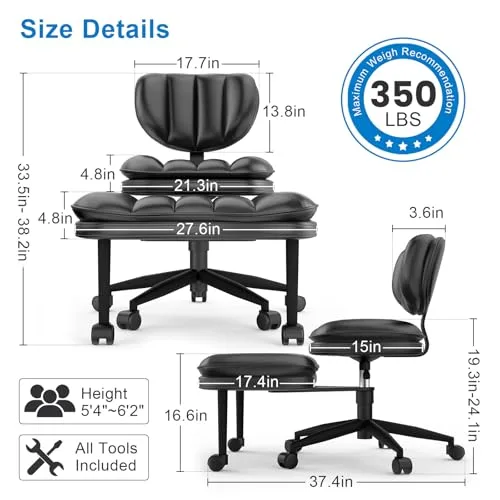 Cross Legged Office Chair, Ergonomic Cloud Criss Cross Desk Chair, Meditation Chair with Wheels, Height Adjustable Seat for ADHD, Wide Kneeling Chair with Back Support