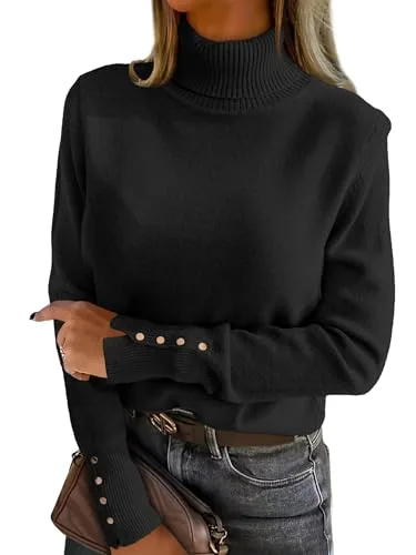 ANRABESS Turtleneck Sweaters for Women Long Sleeve Dressy Casual Soft Knitted Button Pullover Tops 2025 Fall Winter Clothes