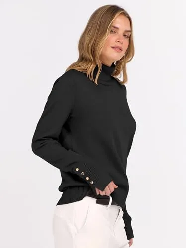ANRABESS Turtleneck Sweaters for Women Long Sleeve Dressy Casual Soft Knitted Button Pullover Tops 2025 Fall Winter Clothes
