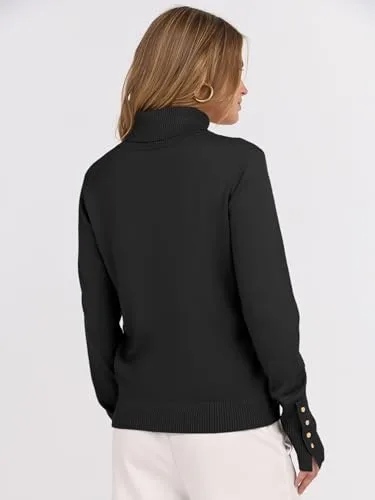 ANRABESS Turtleneck Sweaters for Women Long Sleeve Dressy Casual Soft Knitted Button Pullover Tops 2025 Fall Winter Clothes