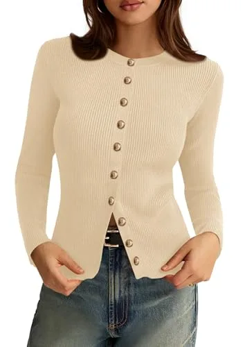 PRETTYGARDEN Womens 2025 Fall Cardigan Sweaters Lightweight Long Sleeve Button up Ribbed Knit Tops Winter Fashion Clothes