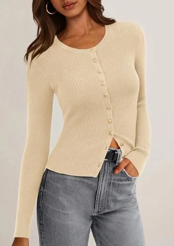 PRETTYGARDEN Womens 2025 Fall Cardigan Sweaters Lightweight Long Sleeve Button up Ribbed Knit Tops Winter Fashion Clothes