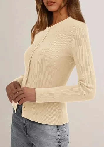 PRETTYGARDEN Womens 2025 Fall Cardigan Sweaters Lightweight Long Sleeve Button up Ribbed Knit Tops Winter Fashion Clothes