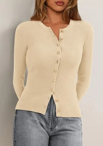 PRETTYGARDEN Womens 2025 Fall Cardigan Sweaters Lightweight Long Sleeve Button up Ribbed Knit Tops Winter Fashion Clothes