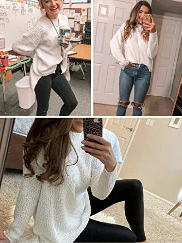 Imily Bela Womens Fuzzy Knitted Sweater Sherpa Fleece Side Slit Full Sleeve Jumper Outwears