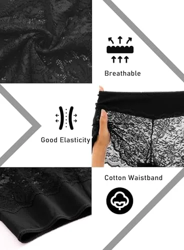 Lace Boy Shorts Sexy Cheeky Panties Breathable Womens Underwear Stretch Cotton Waistband Underwear Women 5 Pack
