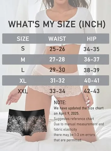 Lace Boy Shorts Sexy Cheeky Panties Breathable Womens Underwear Stretch Cotton Waistband Underwear Women 5 Pack