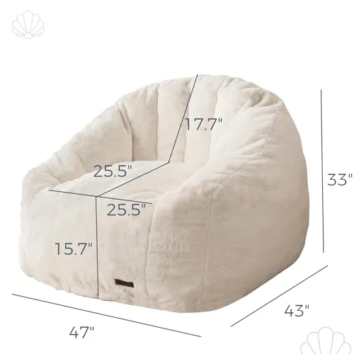 MAXYOYO Giant Bean Bag Chair, Oversized Bean Bag Couch for Adults and Kids, Faux Fur Shell-Shaped Large Chair with Filler, Stuffed Big Accent Sofa Lounge Floor Sofa for Gaming, Reading, Beige