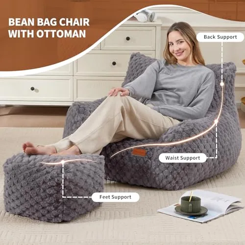 Gaming Bean Bag Chair with Matching Ottoman Footrest