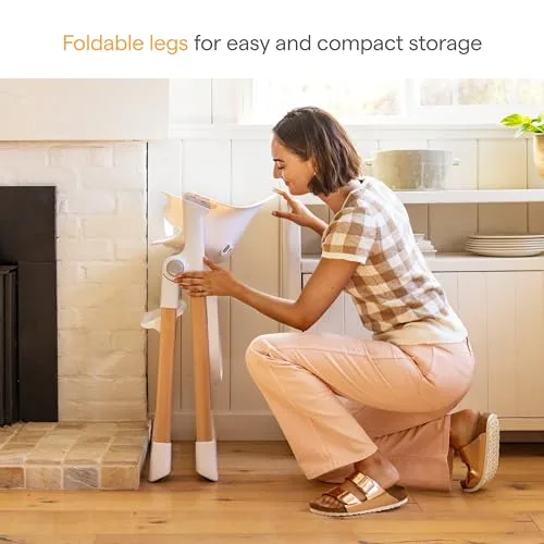 Munchkin Float Baby High Chair for Babies and Toddlers, Foldable for Easy Storage, White with Wooden Legs