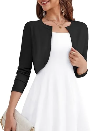 OmicGot Women's Long Sleeve Cardigan Knit Sweaters Cropped Open Front Bolero Shrug for Dresses S-XL