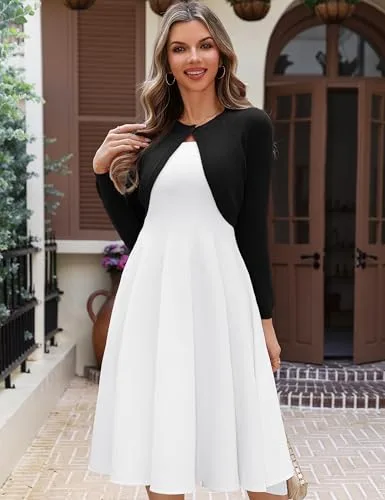 OmicGot Women's Long Sleeve Cardigan Knit Sweaters Cropped Open Front Bolero Shrug for Dresses S-XL