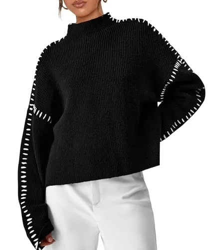 PRETTYGARDEN Women's Chunky Knit Sweaters 2025 Fall Long Sleeve Mock Neck Oversized Pullover Tops Winter Fashion Clothes