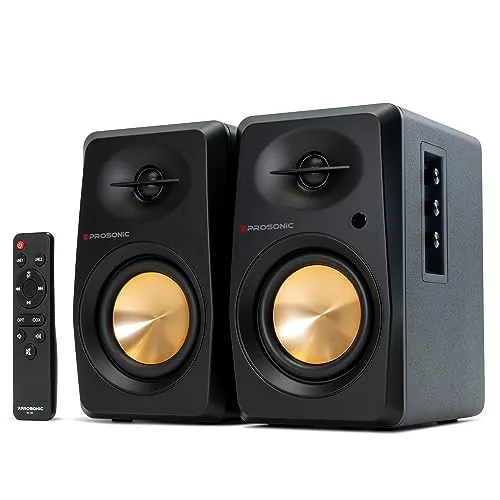 Prosonic BT30 Active Powered Bluetooth Bookshelf Speakers, Studio Monitor, Home Theater, Turntable with Optical Input, Coaxial Input, 2X RCA Aux Line Input, 80 Watts, (Black)