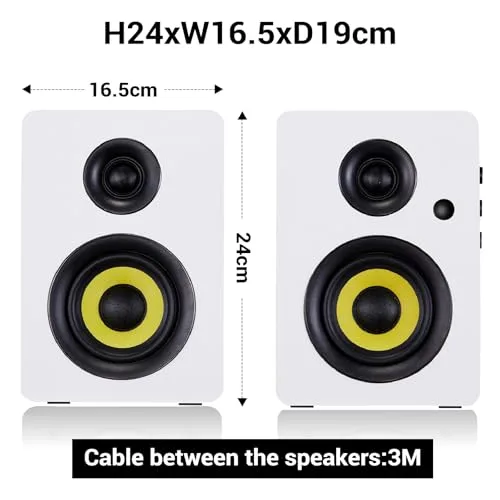 Sanyun SW206 4” HiFi Bookshelf Speakers with Studio Mode, 80W Active, Bluetooth 5.4/Optical/Coaxial/TRS/Aux/24bit DAC USB, for Turntable TV PC Desktop, MDF Cabinet, Remote Control, White