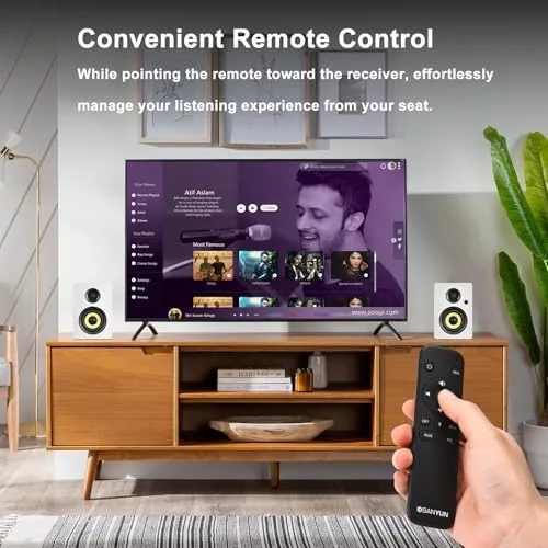 Sanyun SW206 4” HiFi Bookshelf Speakers with Studio Mode, 80W Active, Bluetooth 5.4/Optical/Coaxial/TRS/Aux/24bit DAC USB, for Turntable TV PC Desktop, MDF Cabinet, Remote Control, White