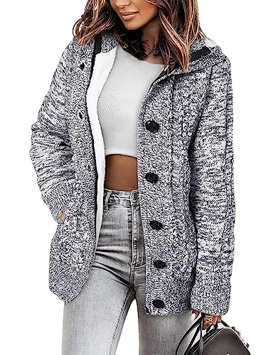 Sidefeel Women's Cardigan Sweaters Hooded Cardigans Fleece Lined Jackets Winter Sweater Coat