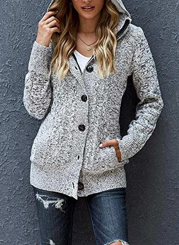 Sidefeel Women's Cardigan Sweaters Hooded Cardigans Fleece Lined Jackets Winter Sweater Coat