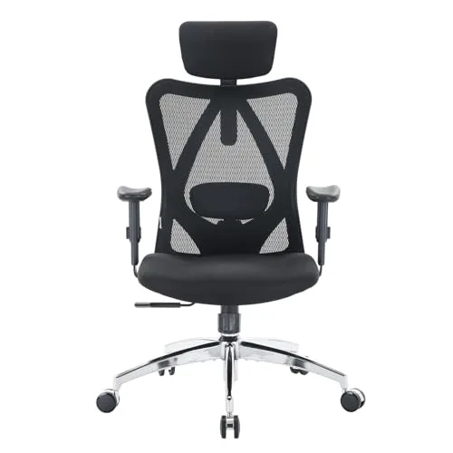 SIHOO M18 Ergonomic Office Chair for Big and Tall People Adjustable Headrest with 2D Armrest Lumbar Support and PU Wheels Swivel Tilt Function Black