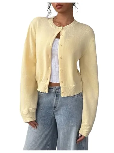 SOLY HUX Women's Button Down Cropped Lightweight Cardigan Sweater Cute Fall Fashion 2025