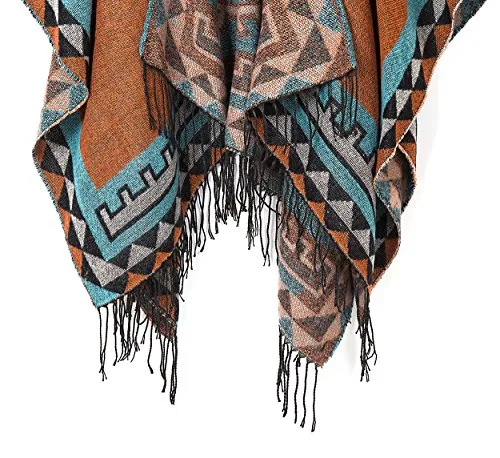 Urban CoCo Women's Printed Tassel Open front Poncho Cape Cardigan Wrap Shawl