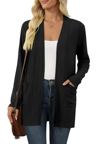 Women's Long Sleeve Cardigan Lightweight Casual Open Front Cardigans with Pockets