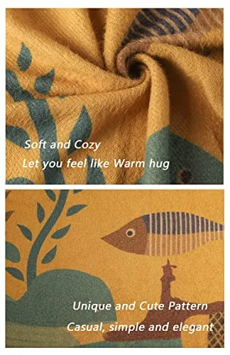 YESNO Women Christmas Sweater Graphic Printed Oversized Pullover Sweaters Casual Loose Knit Tops S01