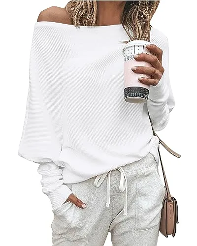 Zenlonr Women's Fall Sweaters 2025 Casual Long Batwing Sleeve Loose Off Shoulder Knit Pullovers Jumper Tops